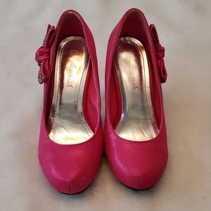 Vintage Magenta Lamay Heels with Rhinestone Bow